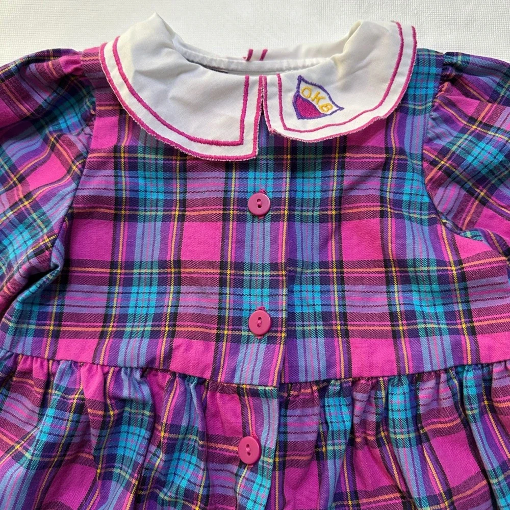 Vintage OshKosh B'gosh Baby Girl Plaid Romper 24M Pink 90s Made in USA Jumpsuit